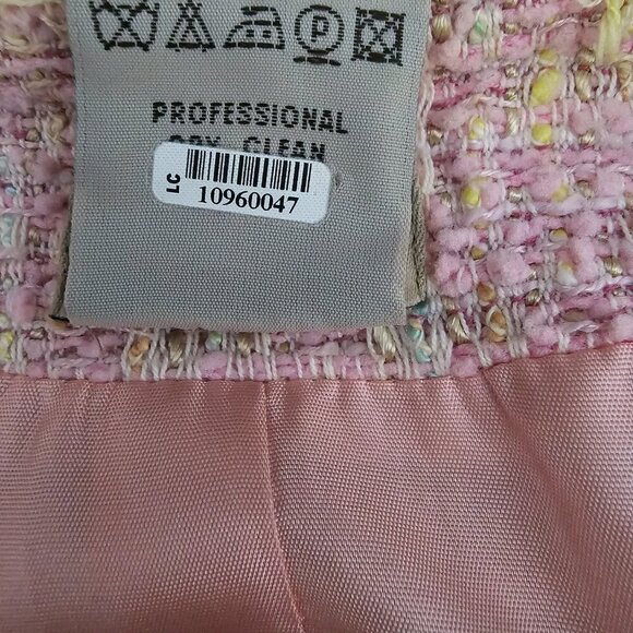 Anthropologie Elevenses Twill Tweed Button Front Frayed Bow Pink Jacket Short - Picture 6 of 7